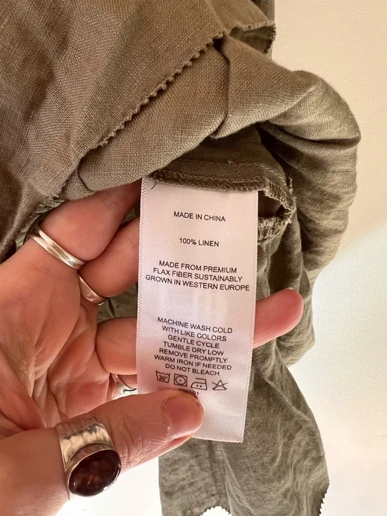 Quince Olive Green Smocked Peasant Mini Dress | 100% Linen - Picture 6 of 6